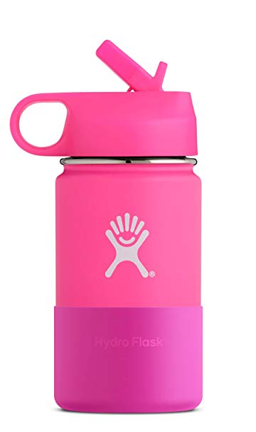 Wide Mouth 12 oz Kids Vacuum Insulated Stainless Steel Sippy Cup Water Bottle with BPA Free Straw Lid and Protective Silicone Flex Boot, Flamingo