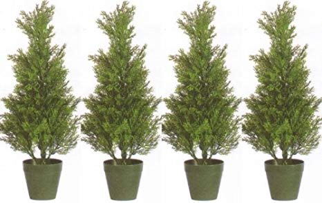 Silk Tree Warehouse Four 2 Foot Artificial Cedar Topiary Trees Potted Indoor or Outdoor