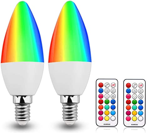 Bonlux E12 RGB Light Bulb 3 Watt C35 E12 Color Changing LED Candelabra Bulbs, RGB   Warm White Colorful Light Bulb Candle Base RGBW LED Bulb, E12 Edison LED Bulbs with Remote Control for Mood Lighting