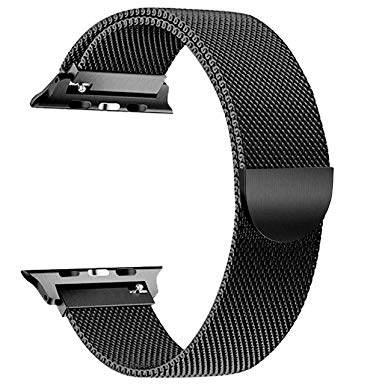 Compatible with Apple Watch 38 42 mm, Stainless Steel Milan Magnetic Closure Band, Universal iWatch Series 4 3 2 1 (Black, 42mm/44mm)
