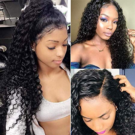 Perstar 360 Lace Frontal Wigs Pre Plucked with Baby Hair Brazilian Deep Wave Wet and Wavy Human Hair Wigs 150% Density for Black Women(18 inch, 360 front wig)