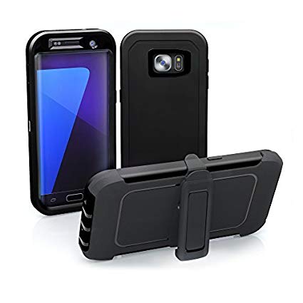 Galaxy S7 Edge Case, ToughBox [Armor Series] [Shock Proof] [Black] for Samsung Galaxy S7 Edge Case [Built in Screen Protector] [With Holster & Belt Clip] [Fits OtterBox Defender Series Belt Clip]