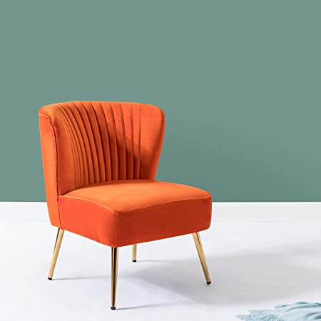 Comfortable Velvet Side Chair with Gold Legs for Living Room Bedrrom Desk Chairs - Orange
