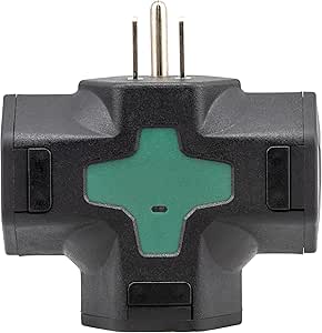 GE 3-Outlet Extender, Indicator Light, Outlet Adapter, Power Splitter Plug, Heavy Duty, T-Tap Multi Plug, 3 Prong, Use with Christmas/Holiday Lights, Outdoor Rated, ETL Listed, Green, 84080