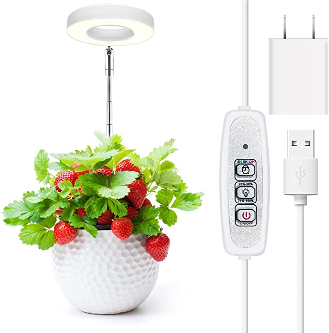Onite Small Plant Grow Light, Full Spectrum LED Plant Light for Indoor Plants, Height Adjustable Growing Light with USB Charger and Auto On/Off Timer, Ideal for Growing Stage Plants