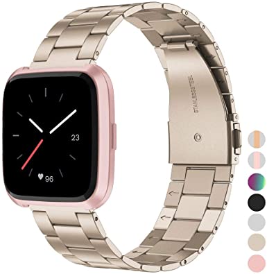 Wearlizer Stainless Steel Compatible for Fitbit Versa/Versa 2 /Versa Lite/Versa SE Bands Women Men,Ultra-Thin Lightweight Replacement Compatible for Fitbit Versa