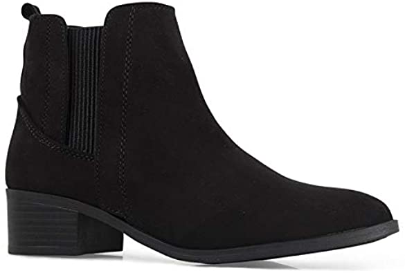 Qupid Repeat Booties for Women - Low Heel Pointed Toe Chelsea Ankle Boots