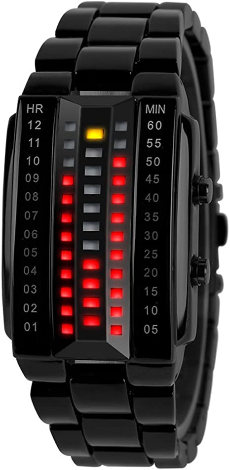 Gets Mens Binary Watches Matrix LED Sport Watch Fashion Stainless Steel Design Military Watches (Black,7.8 inch)