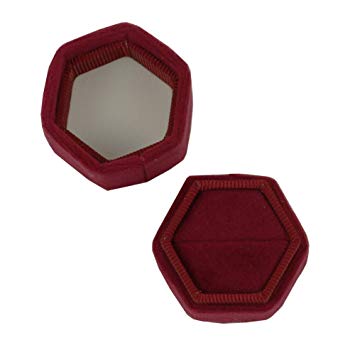 Koyal Wholesale Velvet Ring Box, Burgundy, Hexagon Vintage Wedding Ceremony Ring Box with Detachable Lid, 2 Piece Engagement Ring Box Holder, Modern Proposal Idea, Slim Ring Box Display