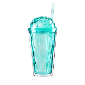 Bewaltz "Diamond" Crystal Double Wall To Go Cold Cup Tumbler with Straw BPA Free 16 oz. (Green)