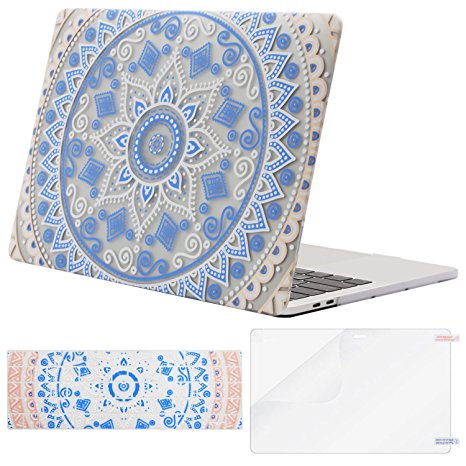 Mosiso MacBook Pro 13 Case 2017 & 2016 Release A1706/A1708, Plastic Pattern Hard Case Shell with Keyboard Cover with Screen Protector for Newest MacBook Pro 13 Inch, Pink Blue Mandala