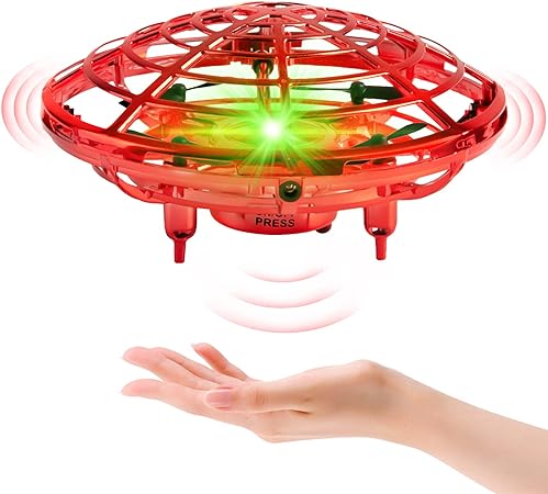 semai UFO Mini Drone Flying Toys, Hand Controlled Toy Drone with Led Light, Kids Drone with 5 Motion Sensors & 2 Speed Modes, Indoor Outdoor 360° Rotating Helicopter Toy Gift for Boys And Girls(Red)