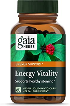 Gaia Herbs Energy Vitality, Vegan Liquid Capsules, 60 Count - Energy and Stamina, Healthy Stress Response, Green Tea Extract, Ginkgo Biloba, Panax Ginseng, Schisandra Berry