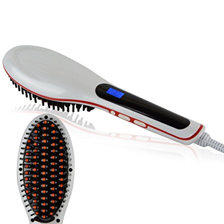 Professional Electric Straightener Brush By NeBeauty - Ceramic Hair straightening Comb, White