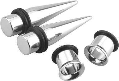 Awinrel Stainless Steel Ear Gauge Taper Stretching and Single Flare Plugs Flesh Tunnel Kit with O-ring 2 Pairs