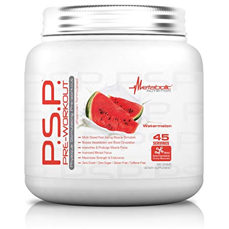 Metabolic Nutrition, PSP, Physique Enhancing Pre Workout Powder, Pre Intra Workout, Increase Muscle Pump, Stimulant Free Workout Supplement, Watermelon, 360 grams (45 servings)