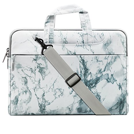 Mosiso Canvas Marble Pattern Style Laptop Shoulder Bag Case Cover Briefcase for 15-15.6 Inch 2017/2016 MacBook Pro with Touch Bar A1707, MacBook Pro, Notebook, Compatible with 14 Inch Ultrabook, White