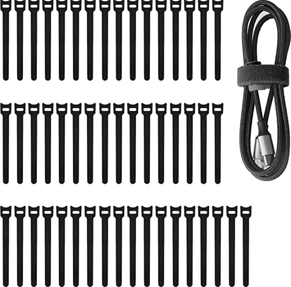 Pasow 50pcs Reusable Fastening Adjustable Cable Ties Wire Management (7 Inch, Black)