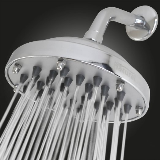 Rainfall High Pressure Shower Head by H2O Natural - 6 Inch Fixed Mount Rainshower Showerhead with Consistent Powerful Rain Spray