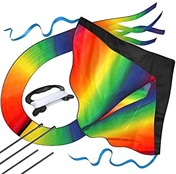 aGreatLife Huge Rainbow Kite for Kids for Outdoor Games and Activities | Premium Quality Easy Flyer Kites - with a Tail for Perfect Balance!