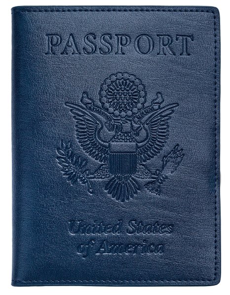 YumisGroup Leather Passport Holder for Men and Women, Wallet for Travel, Blue