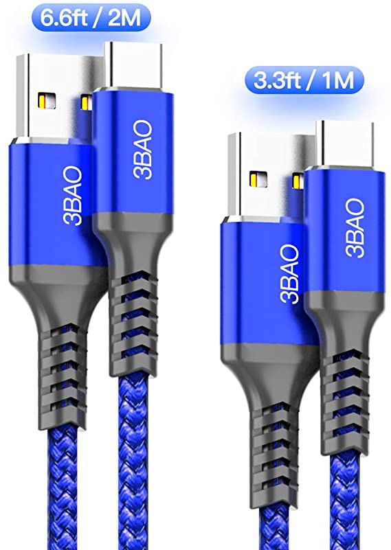 USB C Cable,USB C Charging Cord (2-Pack 3.3ft 6.6ft)Nylon Braided Type C Charger Cable USB2.0 to USB C Fast Charging Cord for Samsung Galaxy S10 Plus, Note 9, S9, S8 Plus,LG G8, G7, G6, V30, V20,Xiaomi mi A1 ,Nintendo Switch,HTC 10, Google Pixel 2XL,Motorola(Blue)