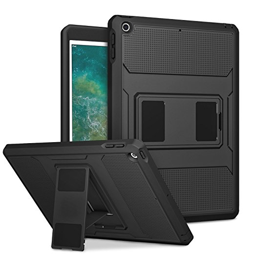 MoKo iPad 2017 9.7 Inch Case - [Heavy Duty] Shockproof Full Body Rugged Hybrid Cover with Built-in Screen Protector for Apple New iPad 9.7 Inch 2017 Release Tablet, BLACK