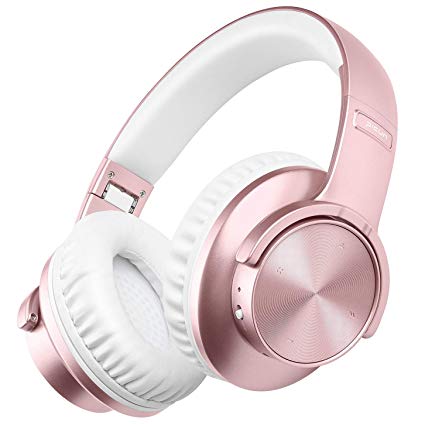 Wireless Headphones Over Ear, Picun 40 Hrs Bluetooth Headphones for Girls Women, Touch Control, Soft Protein Earpads, Hi-Fi Deep Bass Bluetooth 5.0 Headsets w/Mic, Wired Mode Travel Work - Rose Gold