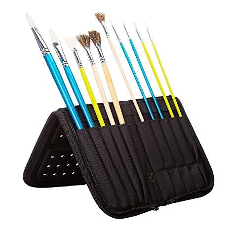 MEEDEN 15 X 10.5 Inch Mesh Paint Brushes Case Zippered Brush Holder, Long Handle, Black