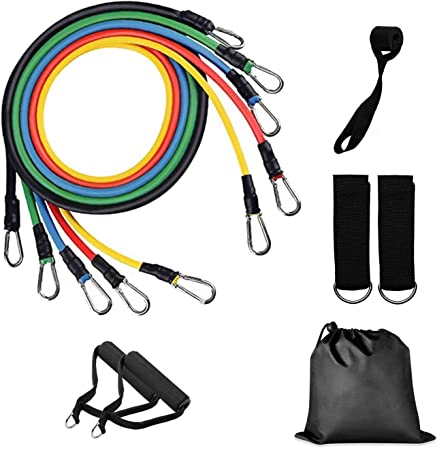 Resistance Bands Set with Stackable Exercise Bands,Non-Slip Foam Hanldes,Carry Bag, Door Anchor Attachment, Legs Ankle Straps and Workout Guide