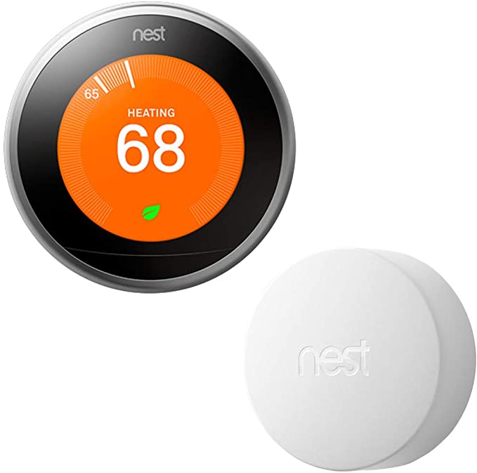 Google Nest Learning Thermostat (3rd Generation) with Nest Temperature Sensor (T5000SF) (Stainless Steel)