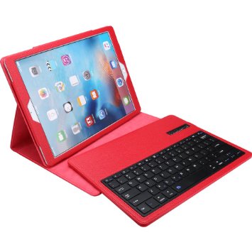 iPad Pro 12.9" Keyboard Case, Leafbook Portfolio PU Leathe Case with Magnetically Detachable Wireless Bluetooth Keyboard for iPad Pro 12.9", Red