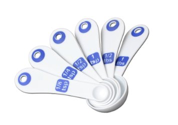 Chef Craft 21460 6-Piece Plastic Measuring Spoons White with Blue 4-12-Inch