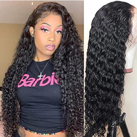 ISEE Hair Transparent Lace Closure Wigs Human Hair Wigs Pre Plucked Wet Water Wave Lace Closure Wigs for Black Women Human Hair 150% Density Deep Curly Wave Wigs with Baby Hair Natural Color 24 Inch