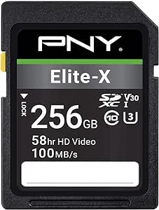 PNY 256GB Elite-X Class 10 U3 V30 SDXC Flash Memory Card - 100MB/s, Class 10, U3, V30, 4K UHD, Full HD, UHS-I, Full Size SD