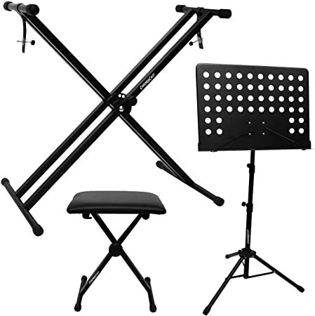 ChromaCast Electronic Keyboard Stand, Padded Seat and Music Sheet Stand Bundle