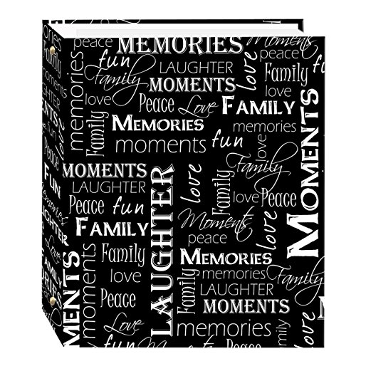 Magnetic Self-Stick 3-Ring Photo Album 100 Pages (50 Sheets), Black & White Words Design
