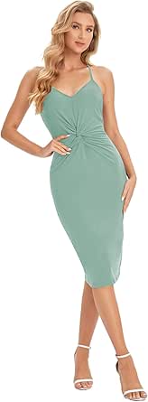 Milumia Women's Twist Front Spaghetti Strap Cami Dress Backless Casual Midi Dress