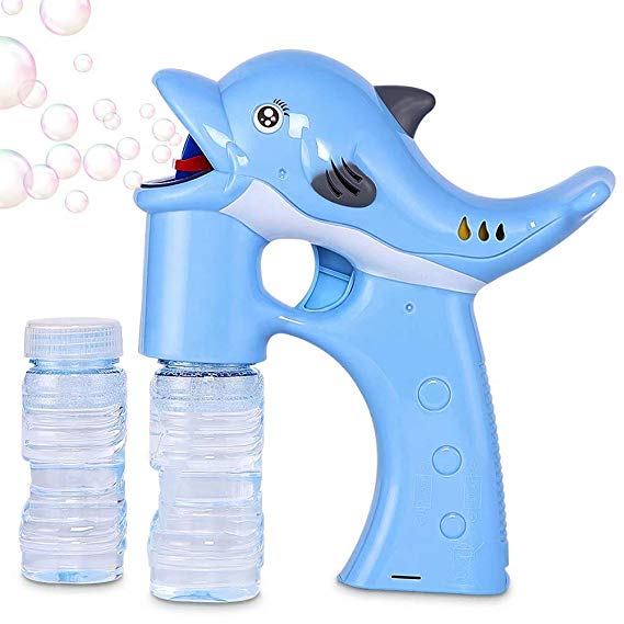 Lovelion Dolphin Bubble Gun Bubble Blower with LED Flashing Lights and Music, Dolphin Bubble Toy for 1 2 3 4 5 Year Old Girl and Boy