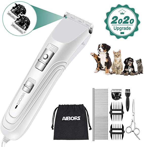 AIBORS Dog Grooming Clippers kit with 12V High Power Low Noise for Thick Coats Heavy Duty Plug-in Pet Trimmer Electric Professional Hair Clippers for Dogs Cats Pets