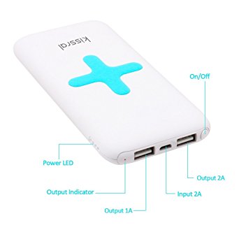 7000mAh Portable Wireless Charger Power Bank 2 in 1 Charging,Portable Charger External Battery Pack,Kissral® for Qi Devices Samsung Galaxy S6/S6 Edge/S6 Edge /Note 5/Google Nexus 4/5/6 (White & Blue)