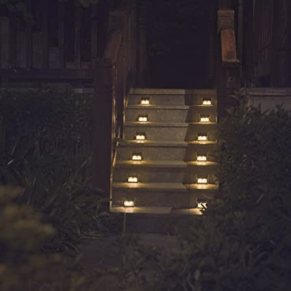 [Warm Light] Solar Lights for Steps Decks Pathway Yard Stairs Fences, LED lamp, Outdoor Waterproof, 6 Pack
