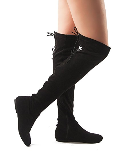 ROF Women Fashion Comfy Vegan Suede Side Zipper Over the Knee Boots
