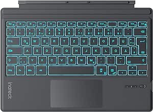 Inateck Surface Pro 7 Tastatur,Kompatibel mit Surface Pro 7/7 /6/5/4 mit Trackpad,Bluetooth 5.3, 7-Farbiger Hintergrund Beleuchtung,QWERTZ,KB02027