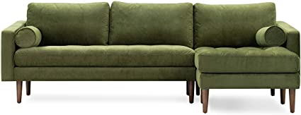 Poly and Bark Napa Right-Facing Fabric Sectional Sofa in Distressed Green Velvet