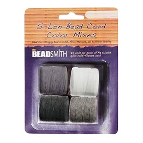 4 Spools Super-lon #18 Cord Ideal for Stringing Beading Crochet and Micro-macram Jewelry Compatible with Kumihimo Projects S-lon Black White Grey Mix