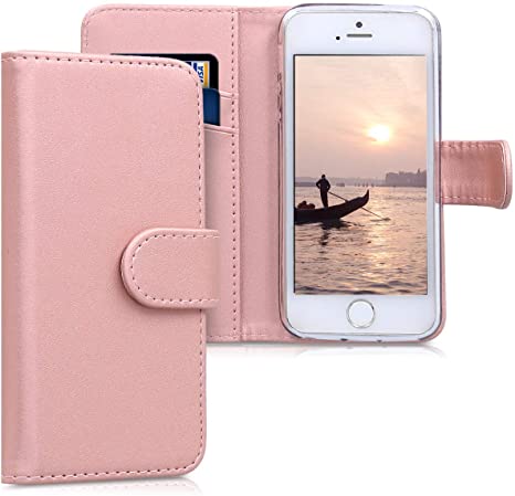 kwmobile Carcasa Compatible con Apple iPhone SE (1.Gen 2016) / 5 / 5S - Funda con Tapa y Tarjetero - Piel sintética Oro Rosa