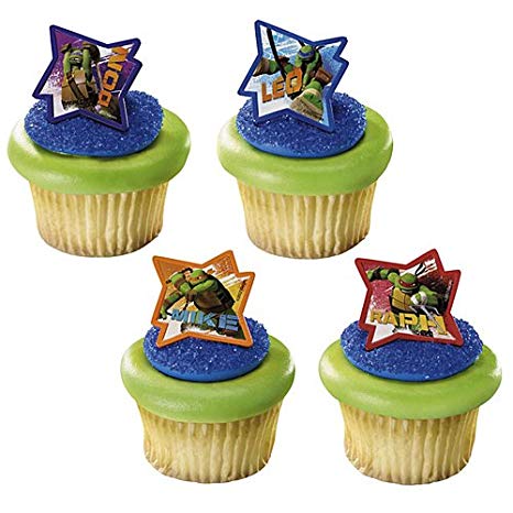 DecoPac 24 Teenage Ninja Turtles Cupcake Ring Toppers - Birthday Party Favors