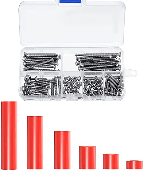 150 Pieces Electrical Outlet Extender Kit 60 Pieces Outlet Screw Spacers and 90 Pieces 6-32 Thread Flat Head Device Mounting Screws for Household and Industrial Electricity, 6 Lengths (Red)