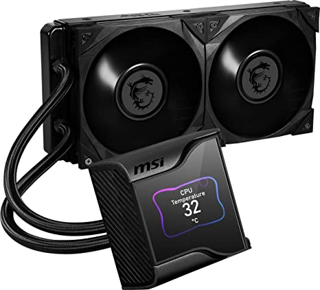 MSI MEG CoreLiquid S280 - AIO CPU Liquid Cooler - 2.4" IPS Display - 280mm Radiator - Double 140mm Silent Gale P14 Fans